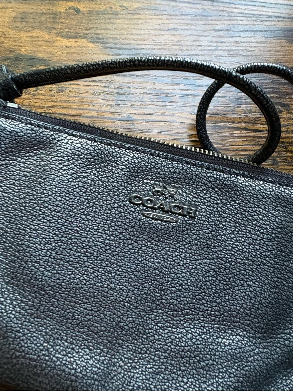Coach Black/Silver Leather Wristlet - Coach